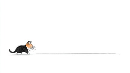 Fototapeta premium A whimsical illustration of a cat walking along a simple line in a minimalistic style
