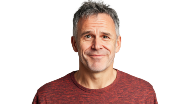 Mature man smiling against transparent background