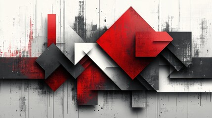 Abstract red and grey geometric art, textured background, urban design, website banner
