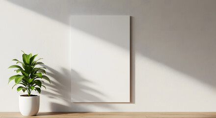 Fototapeta premium Blank Canvas Mockup with Plant and Sunlight for Interior Design