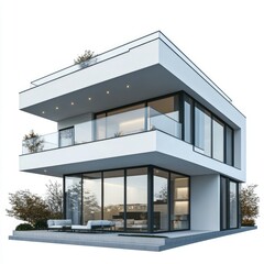 Modern Two Story House with Glass Balcony and Patio