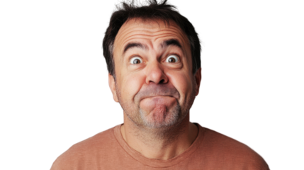 Man making funny face with transparent background
