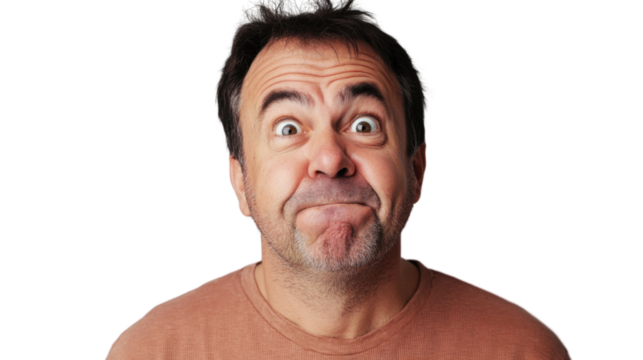 Man making funny face with transparent background