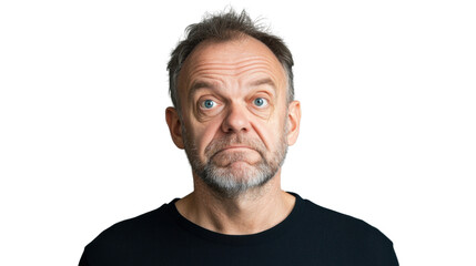 Obraz premium Confused mature man with transparent background making a face