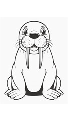 Obraz premium Cute Walrus Coloring Kid Book Page in Black and White. Monochrome and Colored Samples 