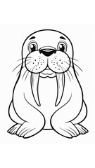 Obraz premium Cute Walrus Coloring Kid Book Page in Black and White. Monochrome and Colored Samples 
