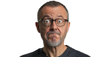 Shocked mature man with transparent background making a surprised face
