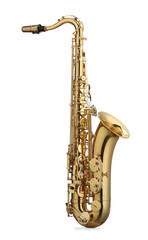Jazz. One beautiful saxophone isolated on white