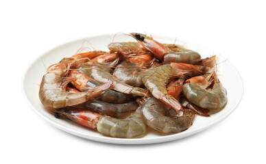 Fresh raw shrimps isolated on white. Sea food