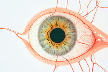 ocular condition study, prominent veins, medical backdrop