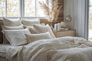 Cozy modern bedroom with neutral tones and natural light