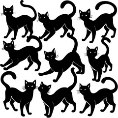 set of cats silhouettes