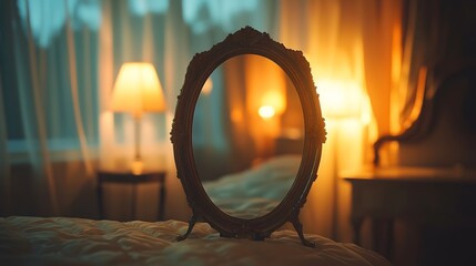 The mirror shadow of the bedroom under the moonlight