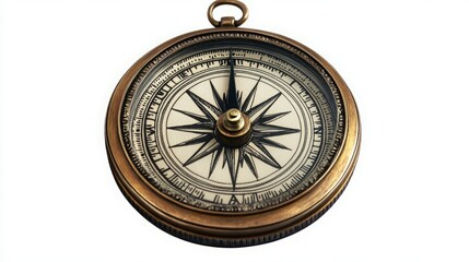 Antique compass with a brass frame and an ivory-colored face. A classic navigational instrument.