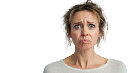 Woman making grimace with transparent background: expressing disgust and disapproval