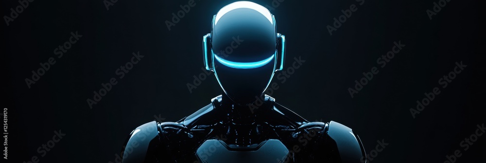 Aufkleber glowing humanoid robot design showcases minimalist aesthetic in dark setting. generative ai