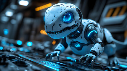 Fototapeta premium Futuristic Robot Creature Exploring Machinery