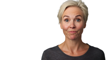 Blonde businesswoman making funny face with transparent background