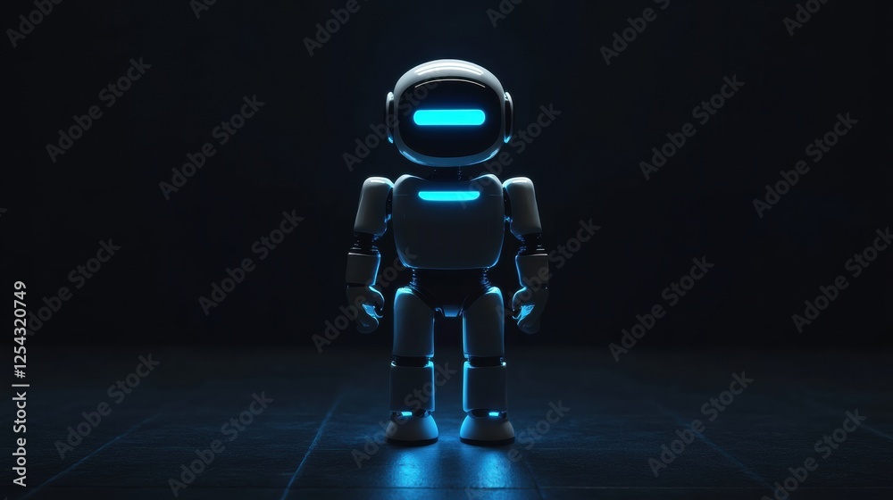 Aufkleber glowing humanoid robot standing in dark space with minimalist design and bright blue accents. genera