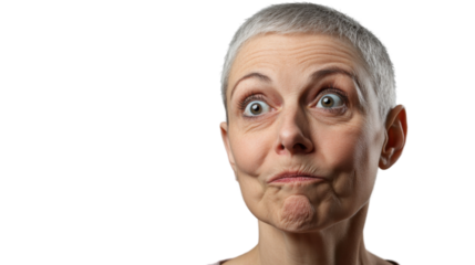 Close-up of mature woman making grimace with transparent background