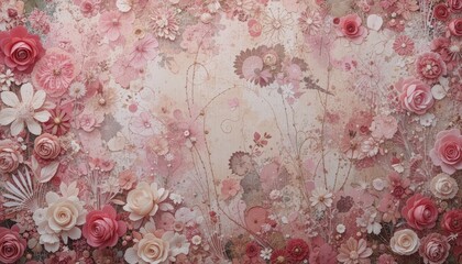 Pink watercolor background with floral in spring