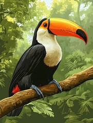 Fototapeta premium Vibrant observation of toucans in tropical rainforests