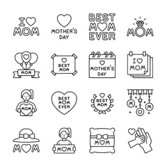 A set of black and white icons for Mother's Day