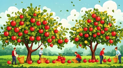 The joyful moment of a bountiful harvest in the orchard