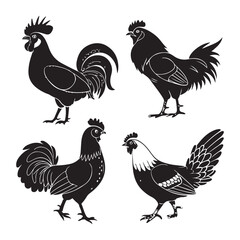 black poultry black silhouette set fowls