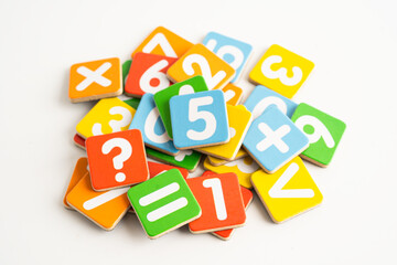 Math number colorful on white background, education study mathematics learning teach.