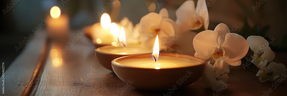 Poster festive dining table adorned with elegant tableware and glowing candles for a joyful gathering with 