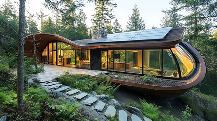Fototapeta premium innovative eco-house with solar panels and organic exterior 