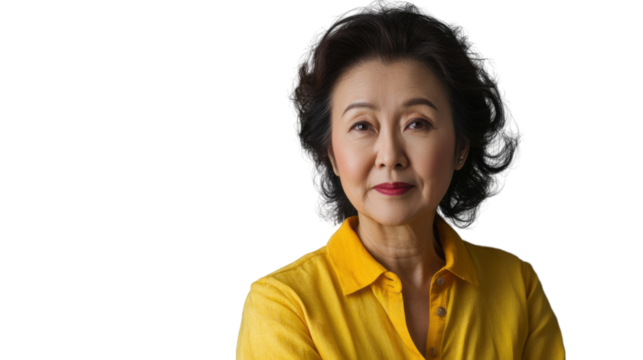 Elegant woman wearing yellow, exuding confidence and grace
