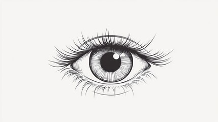 Detailed illustration of a human eye with intricate eyelashes and a reflective pupil on a plain background
