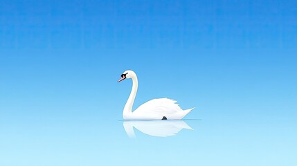 Fototapeta premium Elegant white swan gliding gracefully across a serene blue lake under a clear sky