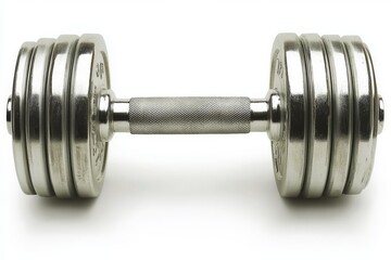 Realistic silver dumbbell on a white background, detailed vector illustration.
