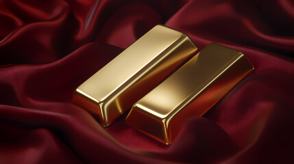 Two Gold Bars on Red Silk