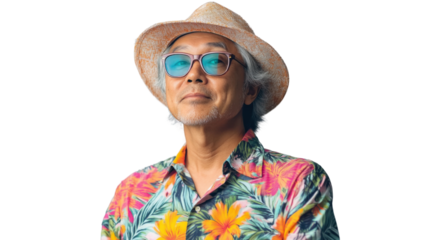Elderly man enjoying leisure in tropical shirt