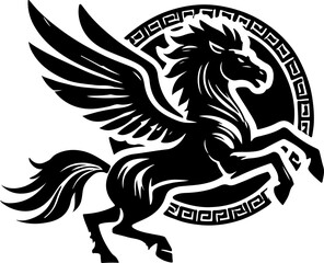 Obraz premium sketch vector illustration silhouette icon logo symbol mandala classic modern animal mythology horse unicorn 