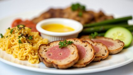 Delicious Plant-Based Meal with Sliced Vegan Tuna, Noodles, and Vegetables