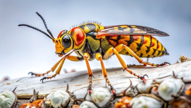 Birch Sawfly Cimbex Femoratus Macro Photography, Urban Exploration, Insect Closeup, White Background, High Resolution Image