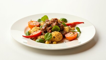 Gourmet Polenta Dish with Ground Meat, Tomatoes, and Herbs