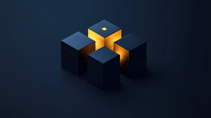 Obraz premium Mystical Scene with Black Cubes and Glowing Yellow Square