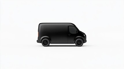 Black delivery van in profile view on a minimalist white background, ideal for transport themes