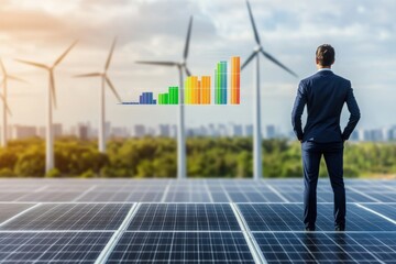 Executive Analyzing Business Energy Efficiency with Wind Turbines