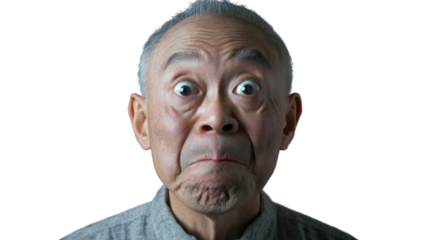 Shocked senior man with transparent background making a surprised face