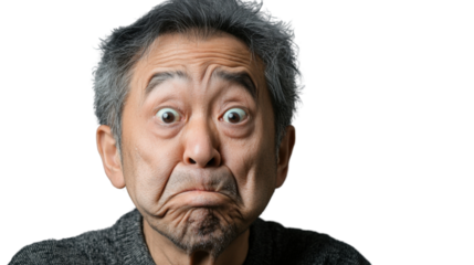 Senior man making grimace with transparent background