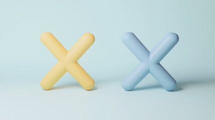 Obraz premium Colorful soft plastic shapes in yellow and blue creating a playful aesthetic on a light background