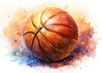 Watercolor Basketball Art Print, White Background, Sports Painting,  Hand Painted Basketball, Artistic Basketball Image, Unique Basketball Decor
