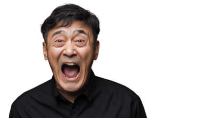 Excited asian manager shouting with transparent background